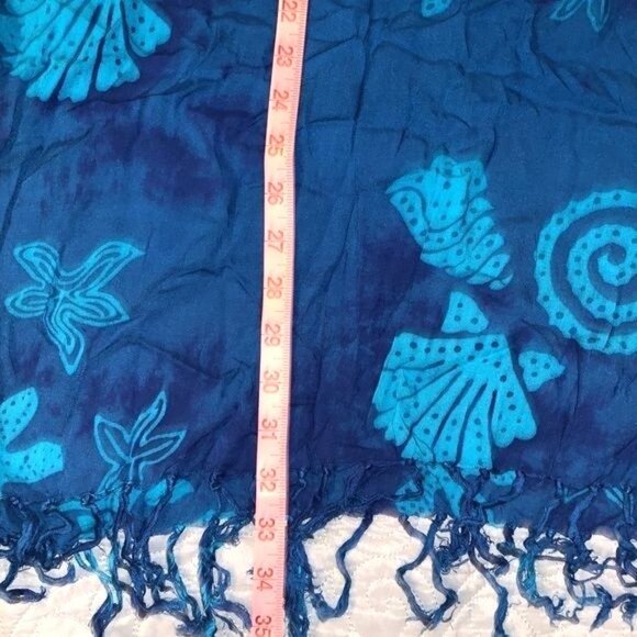 Blue Seashell Pattern Rayon Kaftan With Fringe Hem  Resortwear  S - Picture 6 of 6